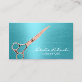 美容師エレガントバラ金ゴールドシザーターコイズ 名刺 (正面)