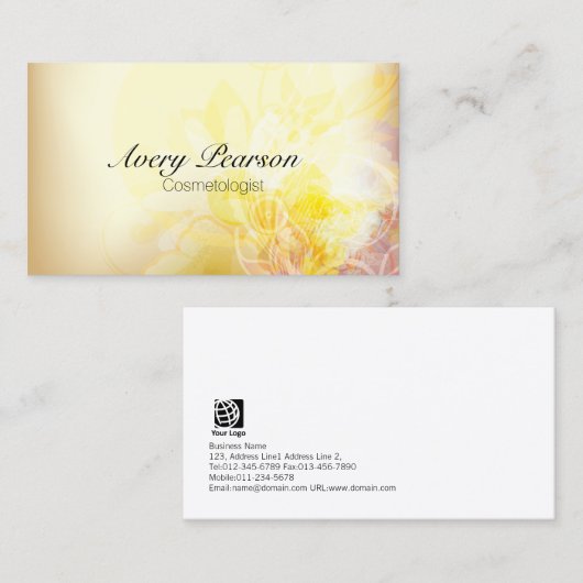 美容師エレガントパステルイエローフラワーズ 名刺 (正面/裏面)