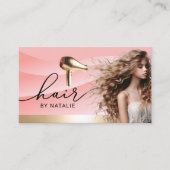 美容師エレガントピンクカーブ美しいガールサロン 名刺 (正面)