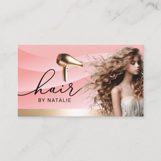 美容師エレガントピンクカーブ美しいガールサロン 名刺 (正面)