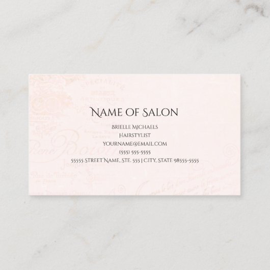 美容師エレガントピンクローズヘアサロンシアー 名刺 (裏面)