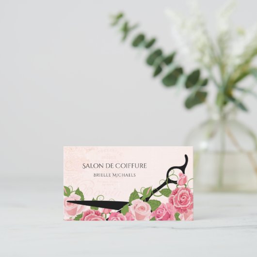 美容師エレガントピンクローズヘアサロンシアー 名刺 (スタンド正面)