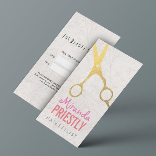 美容師エレガントフェイク金ゴールドはさみフローラ 予約カード
