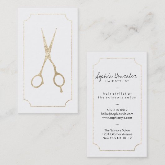 美容師エレガントフェイク金ゴールドハサミ 名刺 (正面/裏面)