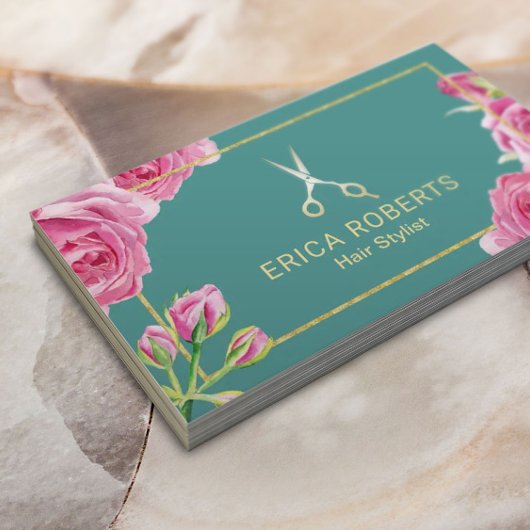 美容師エレガントフローラ金ゴールドシザーサロン 名刺