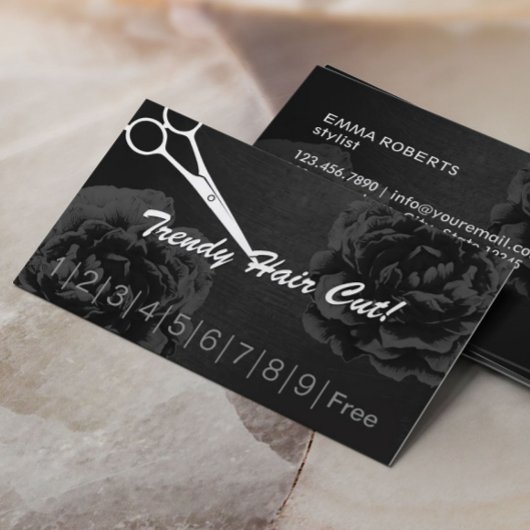 美容師エレガントブラックフローラロイヤリティパンチ ロイヤリティカード
