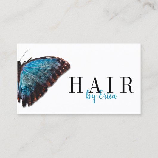 美容師エレガントブルーバタフライ美しいサロン 名刺 (正面)