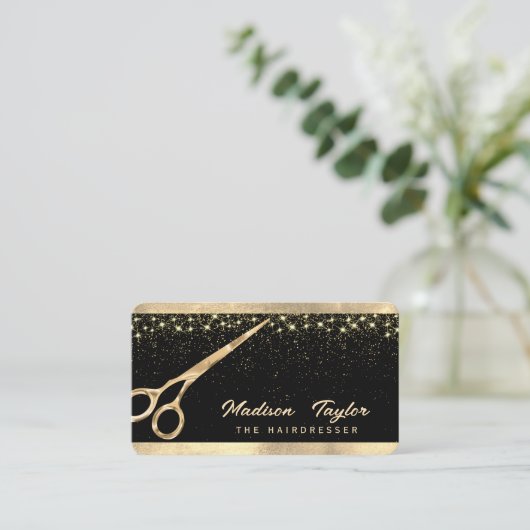 美容師エレガント美容用ゴールデンハサミ 名刺 (スタンド正面)