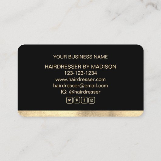 美容師エレガント美容用ゴールデンハサミ 名刺 (裏面)