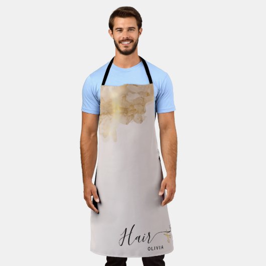 美容師エレガント金ゴールドはさみ美容師の名前 エプロン (着用した状態)