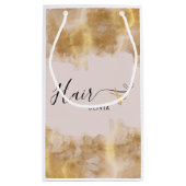 美容師エレガント金ゴールドはさみ美容師ピンク スモールペーパーバッグ (裏面)