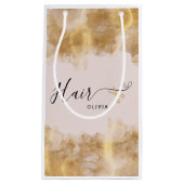 美容師エレガント金ゴールドはさみ美容師ピンク スモールペーパーバッグ (正面)