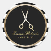 美容師エレガント金ゴールドシザーモダンストライプ ラウンドシール (正面)