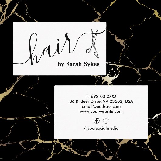 美容師カスタムはさみスクリプト理容師ホワイト 名刺