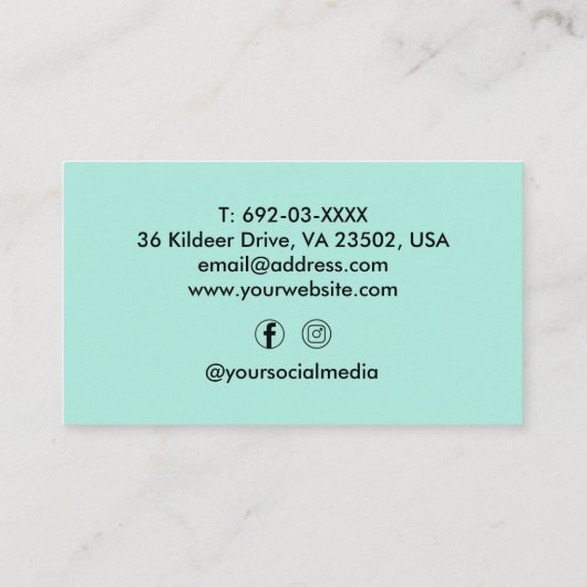 美容師カスタムシザーカリグラフィミントグリーン 名刺 (裏面)