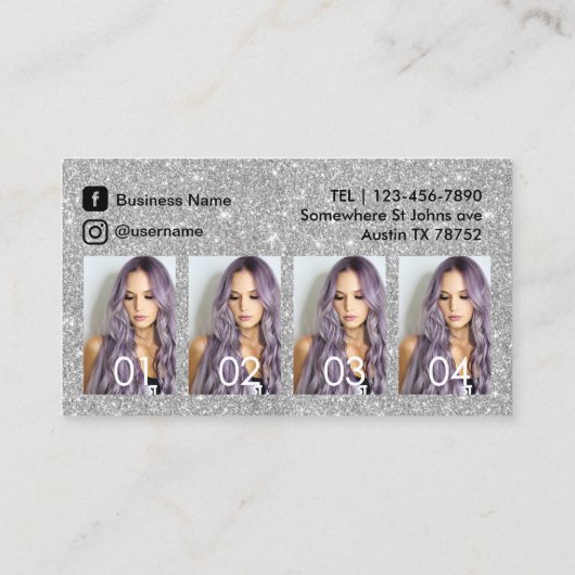 美容師カスタムフォトモダンシルバーグリッター 名刺 (裏面)