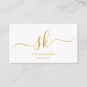 美容師カスタムモノグラム金ゴールドスクリプト 名刺 (正面)