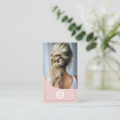 美容師カスタムロゴ写真QRコードピンク 名刺 (スタンド正面)