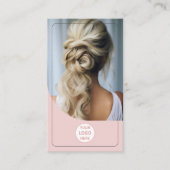 美容師カスタムロゴ写真QRコードピンク 名刺 (正面)