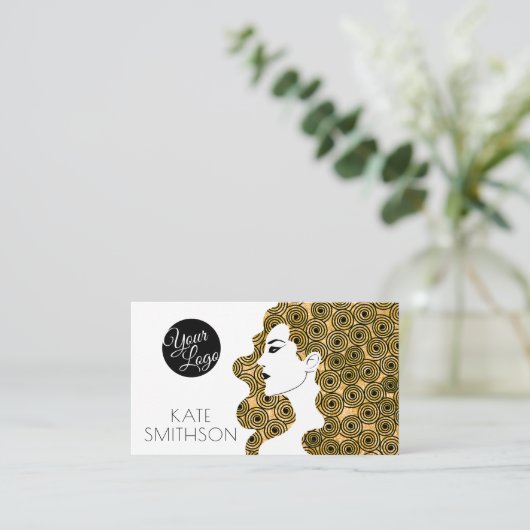 美容師カスタムロゴ、QRコードおよびソーシャルメディア 名刺 (スタンド正面)