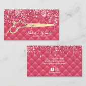 美容師ガーリーピンクグリッタードリップ美しいサロン 名刺 (正面/裏面)
