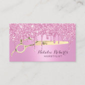 美容師ガーリーピンクグリッタードリップ美しいサロン 名刺 (正面)