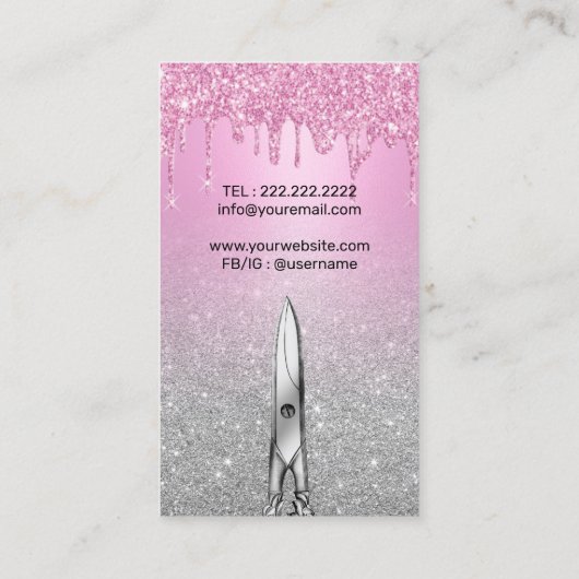 美容師ガーリーピンクドリップスシルバーグリッターサロン 名刺 (裏面)
