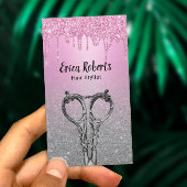 美容師ガーリーピンクドリップスシルバーグリッターサロン 名刺