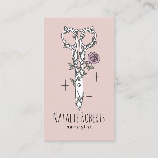 美容師キュートシザースケッチ赤面ピンクサロン 名刺 (正面)