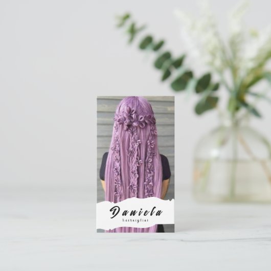 美容師キュートシザーミニマル赤面ピンクB 名刺 (スタンド正面)