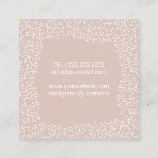 美容師キュート素朴フローラフレーム赤面ピンク スクエア名刺 (裏面)