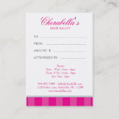 美容師ギフト証明書ピンクストライプの王冠 割引カード (裏面)