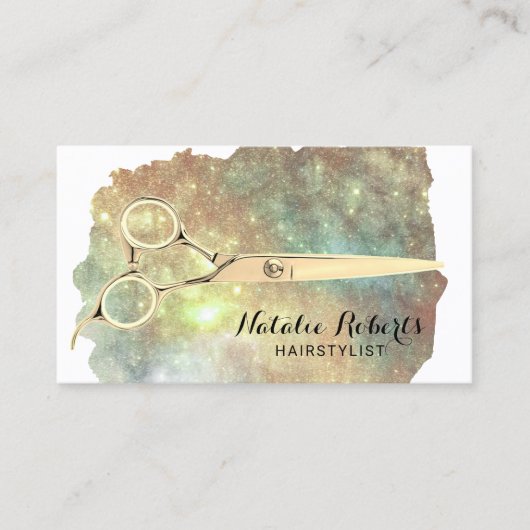 美容師グラムグリッター金ゴールドシザーサロン  名刺 (正面)