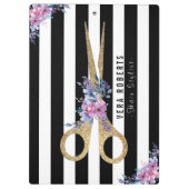 美容師グリッターシザーストライプのフローラ クリップボード (裏面)