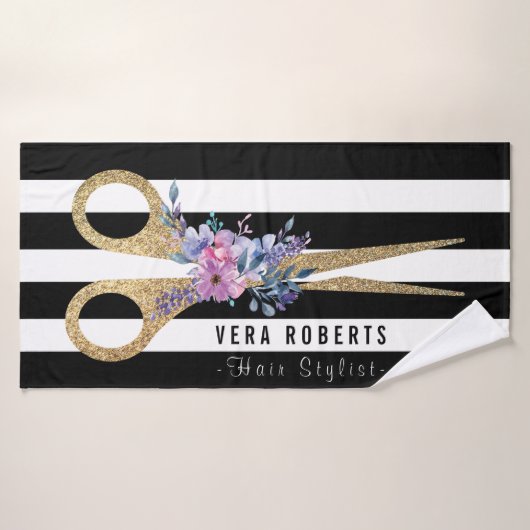 美容師グリッターシザーフローラ美しいサロン バスタオル (バスタオル)