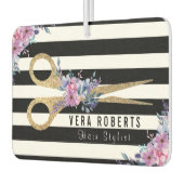 美容師グリッターシザー美しいストライプフローラ カーエアーフレッシュナー (左)