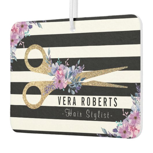 美容師グリッターシザー美しいストライプフローラ カーエアーフレッシュナー (左)