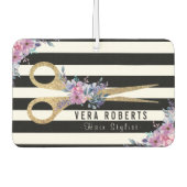 美容師グリッターシザー美しいストライプフローラ カーエアーフレッシュナー (正面)