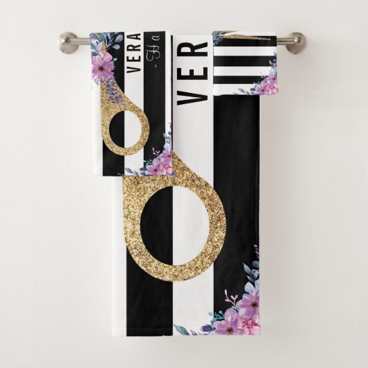 美容師グリッターシザー美しいストライプフローラ バスタオルセット (インサイチュ)