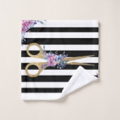 美容師グリッターシザー美しいストライプフローラ バスタオルセット (ウォッシュタオル)