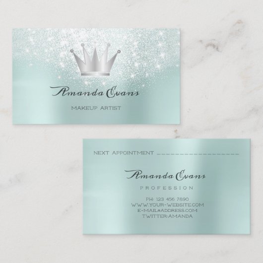 美容師グリッターメイクアップウォータークラウンシルバー 予約カード (正面/裏面)