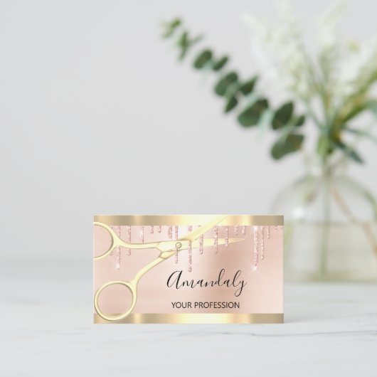 美容師コイフール金ゴールドはさみバラ金ゴールド 名刺 (スタンド正面)