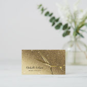 美容師ゴールデンシザーモダン金ゴールドグリッター 名刺 (スタンド正面)