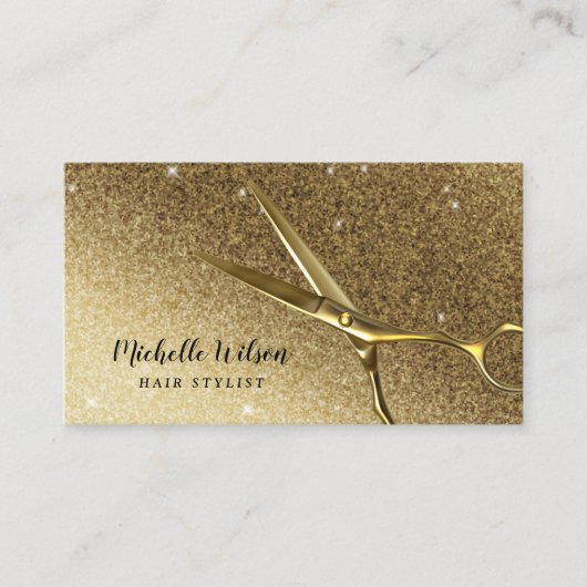 美容師ゴールデンシザーモダン金ゴールドグリッター 名刺 (正面)