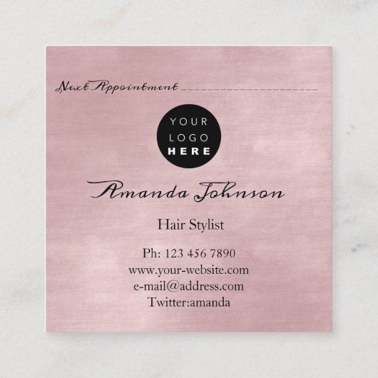 美容師サロンアポイントメントカードバラロゴ スクエア名刺 (裏面)
