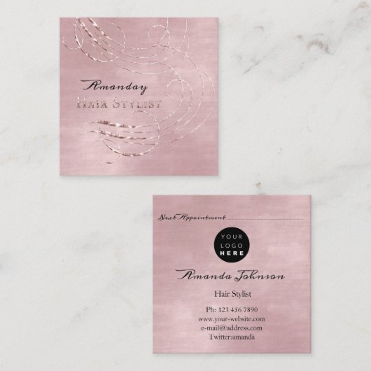 美容師サロンアポイントメントカードバラロゴ スクエア名刺 (正面/裏面)