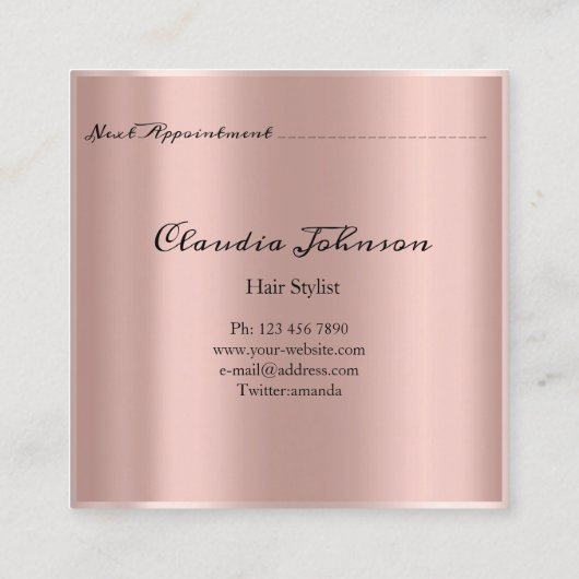 美容師サロンアポイントメントカードピンク スクエア名刺 (裏面)