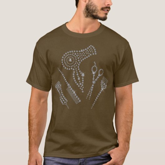 美容師サロンエプロンRhinestoneシザーコーム Tシャツ (正面)