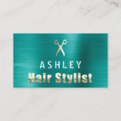 美容師サロンティール(緑がかった色)金ゴールドアポイントメントカード 名刺 (正面)