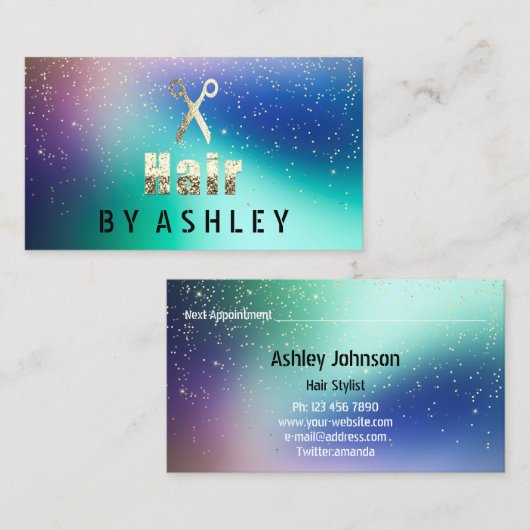 美容師サロンネイビー金ゴールド紙吹雪アポイントメント 名刺 (正面/裏面)